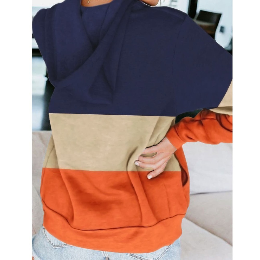 BLUE TAN ORANGE COLOR BLOCK FULL ZIP DRAWSTRING HOODIE SIZE 2XL 18-20 - Picture 2 of 11